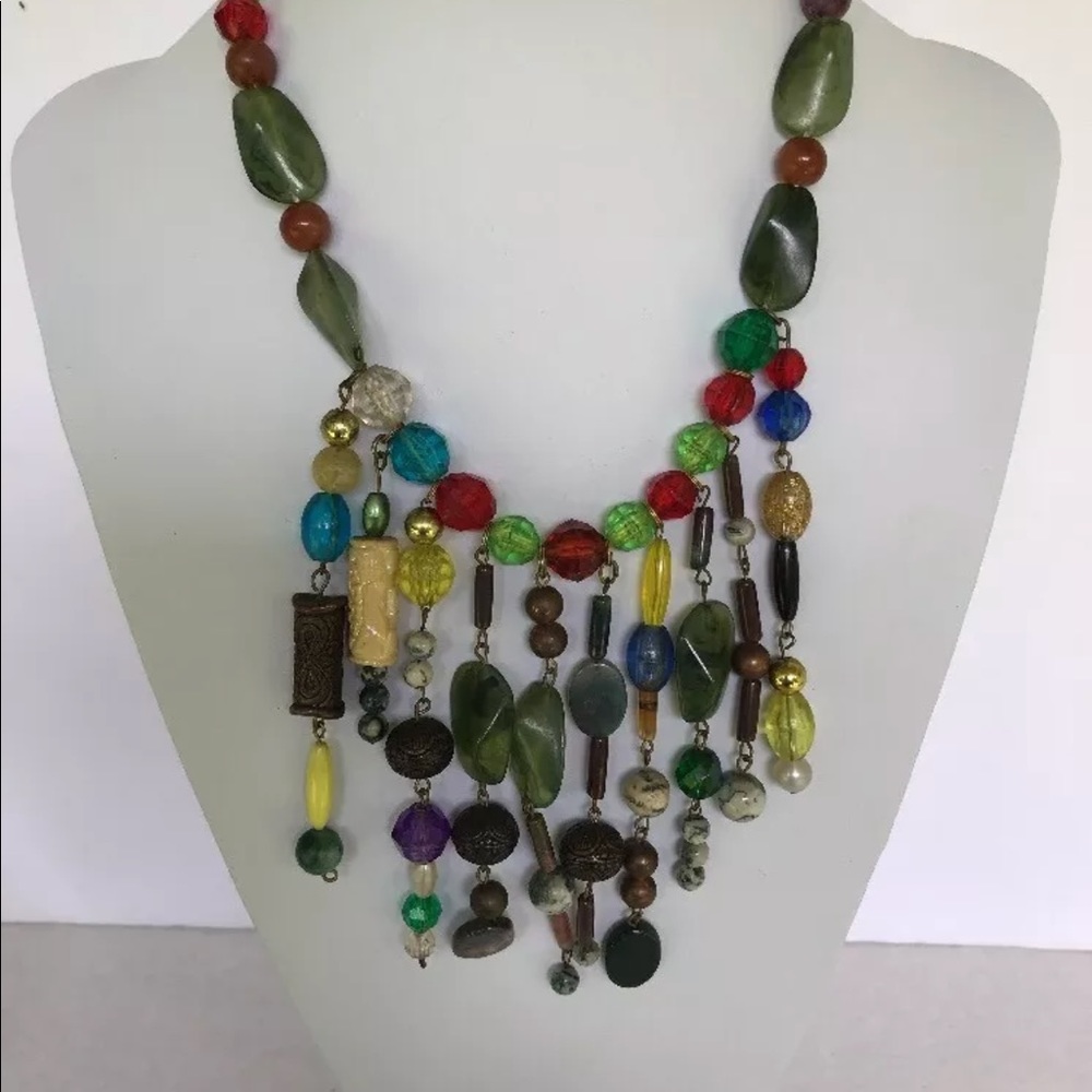 Necklace Colorful dangle drop Multi Beads 18.5"